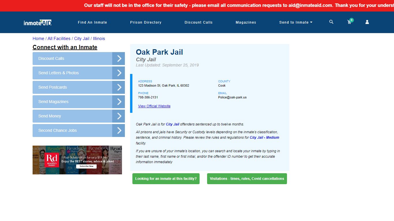 Oak Park Jail | Inmate Locator